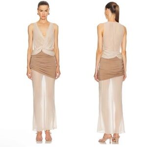 L'Academie Beige and Taupe Maxi Dress